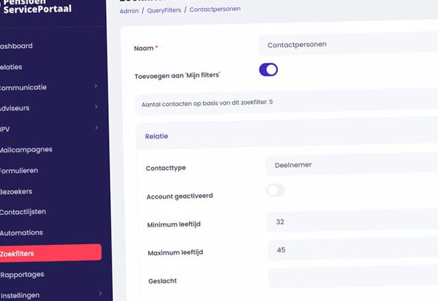 Screenshot Zoekfilters
